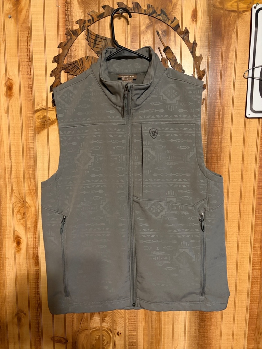 Ariat Men's Olive Gray Softshell Vest with Subtle Aztec Print